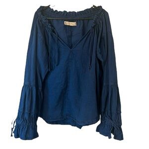 Free People We The Free Alpine Denim Boho Top With Ties Size Small Oversized